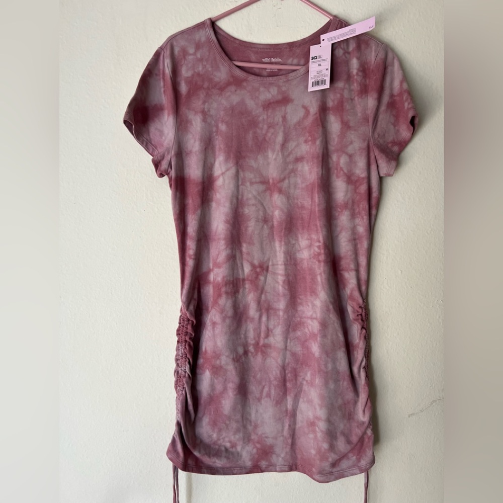 Wild Fable Mauve pink Tie Dye cover up Dress, Ruched Side. SZ XL, NWT